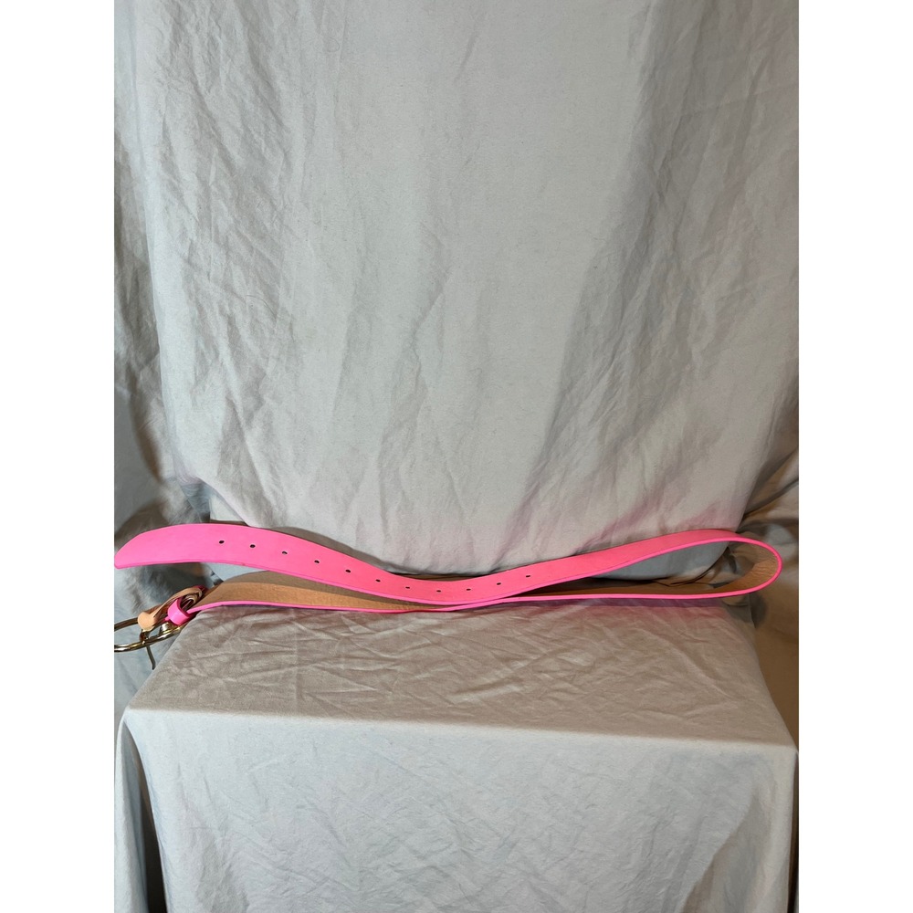Neon Pink Faux Leather Double O-Ring Buckle Statement Belt IW3827NEON Gold Tone‎ - Picture 4 of 6